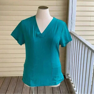 NWT Sag Harbor Scrub Top Womens Size XL Teal Green Polyester Nurse Uniform
